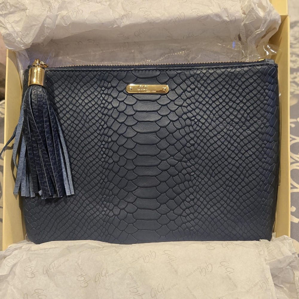 GiGi New York Textured Navy Clutch with Tassel